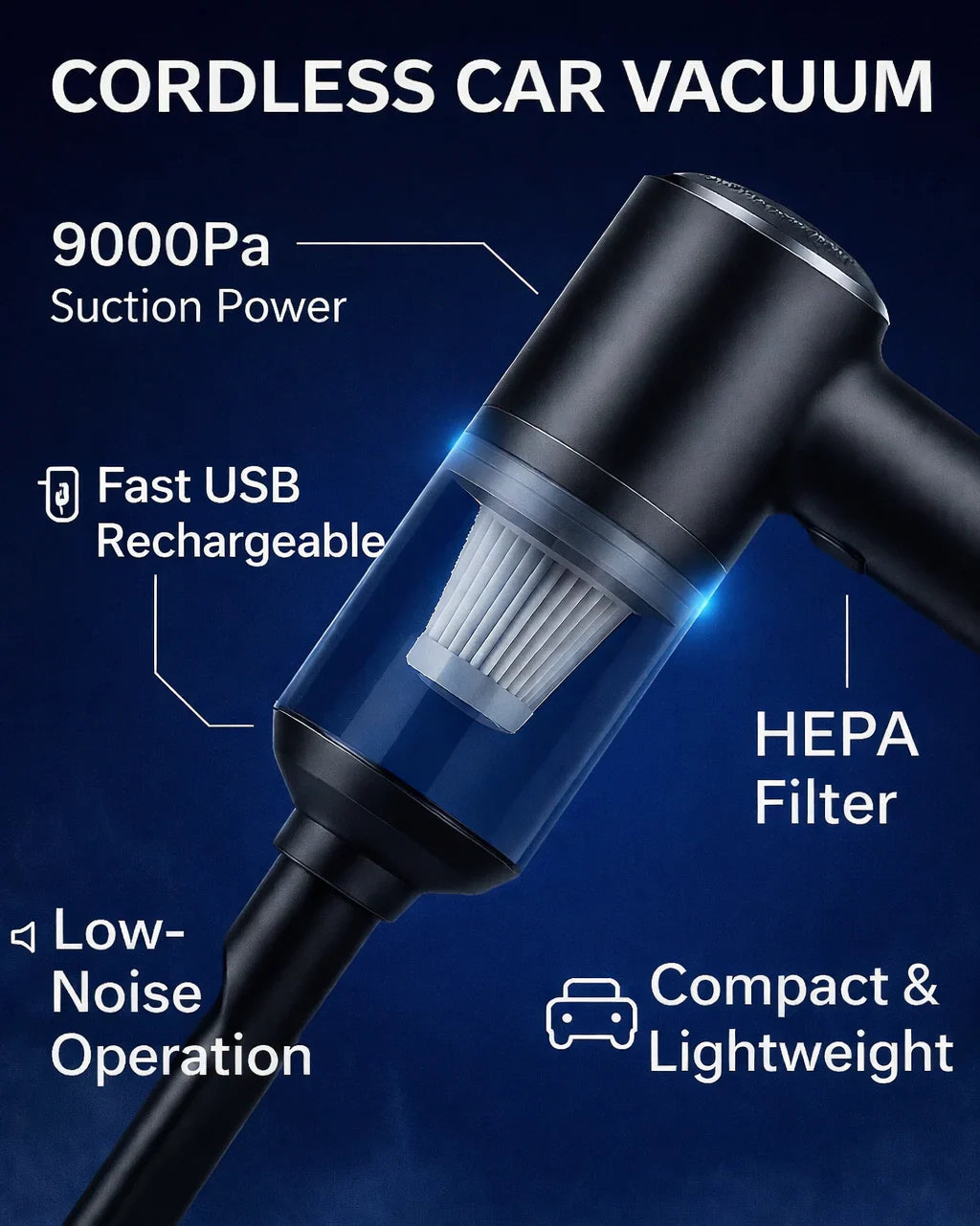 PortGun™ 3 in 1 Portable Rechargeable Car Vacuum Cleaner